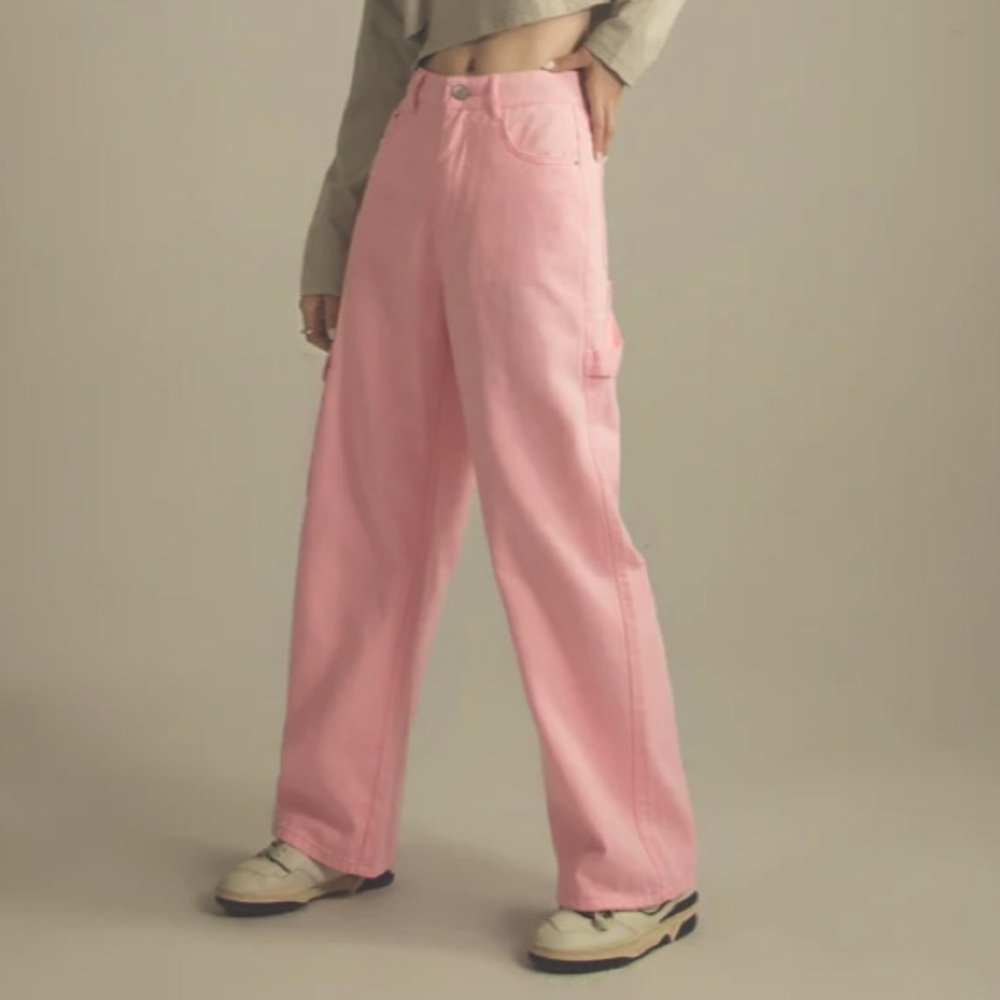 Garnet Hill Wide Leg Cargo Pocket Pants Pink Y2K 90s 100% Cotton Beachy Easter